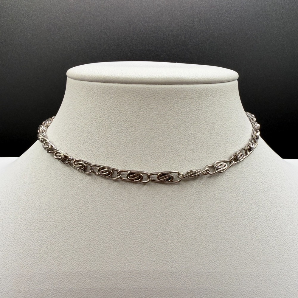 Silver Tone Swirl Link Choker Necklace Vintage Artisan Boho Minimalist Statement